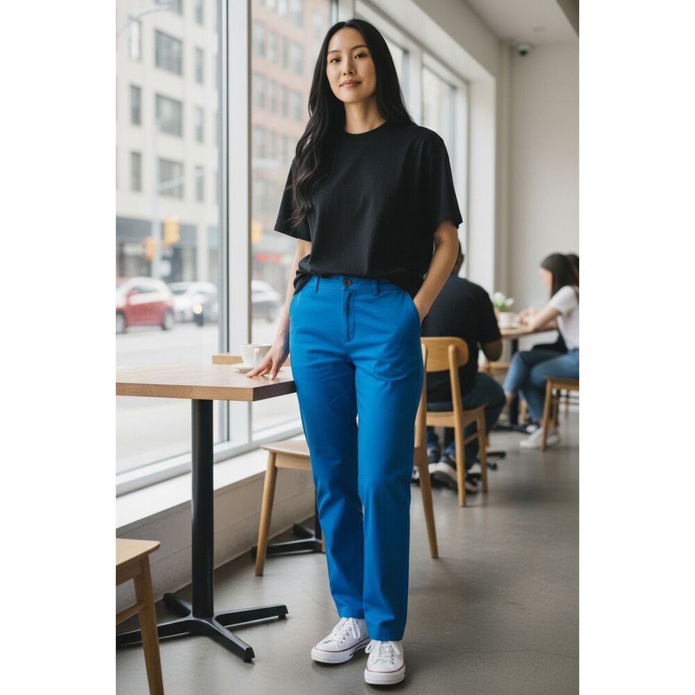 ✨COS Cotton Khaki Blue Sz 6 Pants✨ - Picture 2 of 10